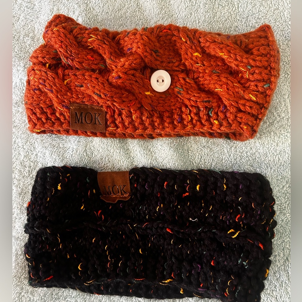 Women's Knitted Headbands - Orange and Black